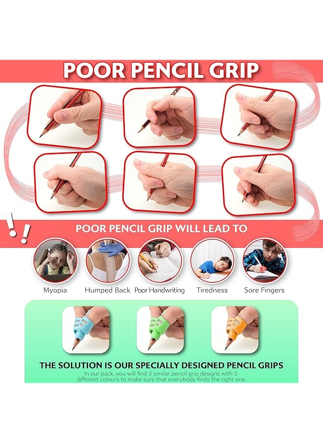 erorex - Pencil Grips For Kids Handwriting Perfect Pencil Holders For Kids Home Schooling And Preschool Writing Tools For Kids Assorted Pen Grips Christmas Gifts Pack Of 3 - Image 1