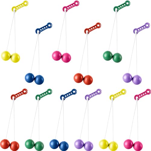 Drayear 12 Pcs Clackers Balls on a String Novelty Swinging Click Clacks Balls for Kids Adults Sensory Toy Vintage Birthday Party Favors 6 Colors - Image 1