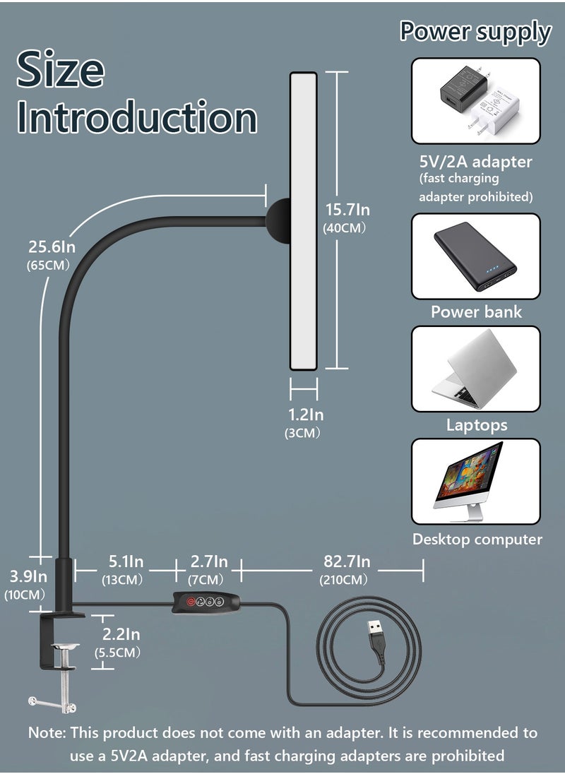 LOOPITYS - LED Desk Lamp for Office Home - Eye-Caring Architect Task Lamp 30 Lighting Modes Adjustable Flexible Gooseneck Clamp Light for Workbench Drafting Reading Study，English instruction manual,40cm - Image 1