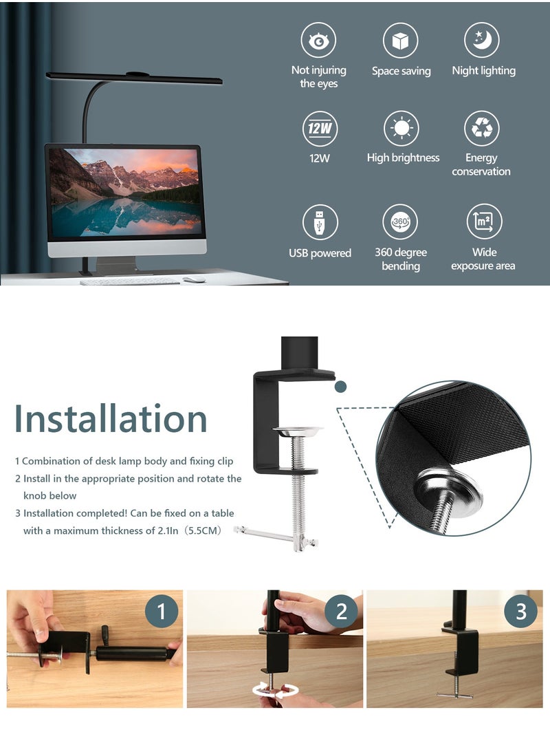 LOOPITYS - LED Desk Lamp for Office Home - Eye-Caring Architect Task Lamp 30 Lighting Modes Adjustable Flexible Gooseneck Clamp Light for Workbench Drafting Reading Study，English instruction manual,40cm - Image 1