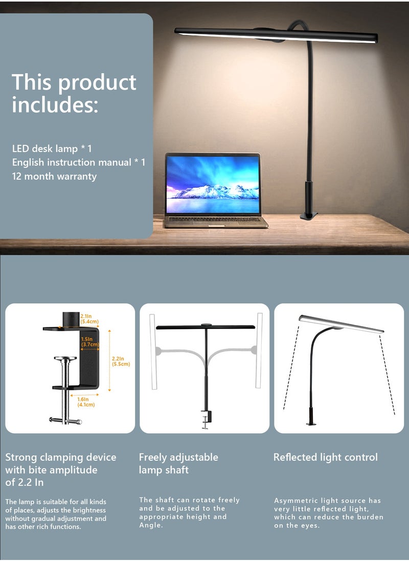 LOOPITYS - LED Desk Lamp for Office Home - Eye-Caring Architect Task Lamp 30 Lighting Modes Adjustable Flexible Gooseneck Clamp Light for Workbench Drafting Reading Study，English instruction manual,40cm - Image 1