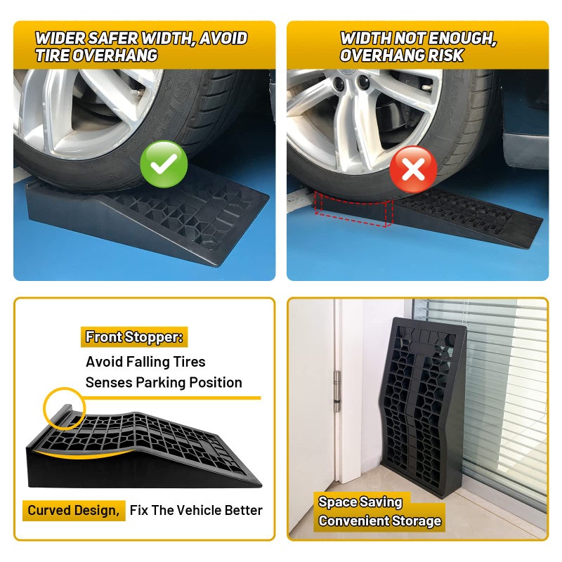 HOXWELL منحدرات سيارات HOXWELL لدعم الرافعة وصيانة المركبات، منحدرات سيارات خفيفة الوزن ومنخفضة الارتفاع للمرآب، منحدرات إطارات قوية للسيارات ذات الهيكل المنخفض، 17.5''x10''x3.14'' (2PCS) - Image 3