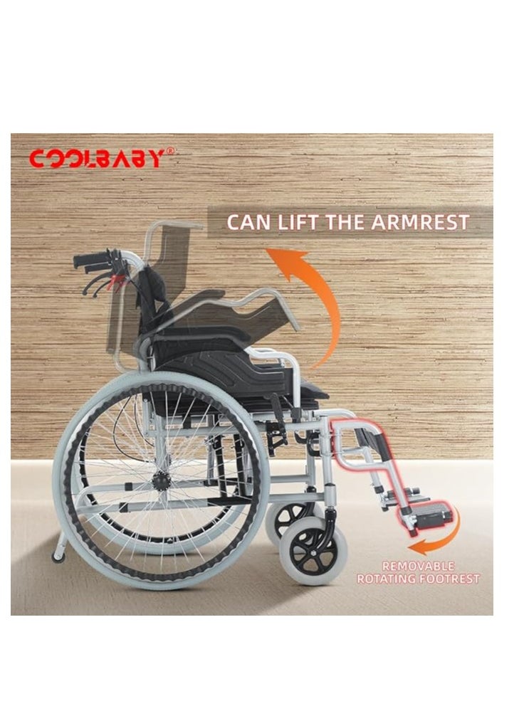 Cool Baby 56cm Wide Foldable Lightweight Wheelchair for Adults 300lb Heavy Duty Folding Transport Self-Propelled Wheelchair with 24 Inch Seat  - Image 4