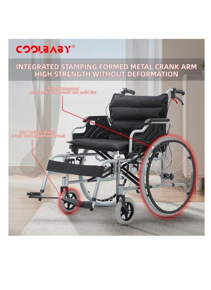 Cool Baby 56cm Wide Foldable Lightweight Wheelchair for Adults 300lb Heavy Duty Folding Transport Self-Propelled Wheelchair with 24 Inch Seat  - Image 5