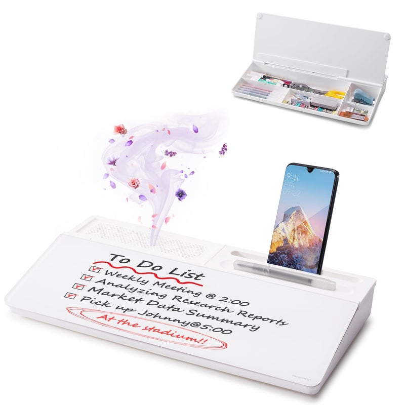 TSJ OFFICE Small Glass Desktop Whiteboard Dry-Erase-Board - Computer Keyboard Stand White Board Surface Pad with Aromatherapy, Desk Organizers with Accessories for Office, Home, School Supplies - Image 1