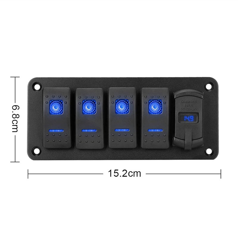 Wivplex 12V 24V Dual USB Port 4 Gang Toggle Rocker Switch Panel - Image 2