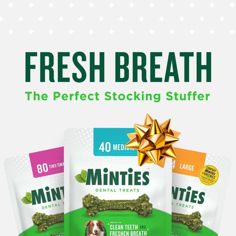 MiNTiES علكات مينيتيز للأسنان للكلاب، 60 قطعة، علاج أسنان بنكهة النعناع موصى به من قبل الأطباء البيطريين للكلاب المتوسطة 25-50 رطل، عظام الأسنان لتنظيف الأسنان، مكافحة رائحة الفم الكريهة، وإزالة البلاك والجير - Image 2