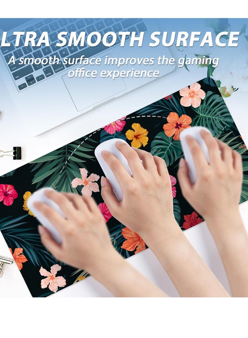 Tropical Palm Leaves & Flowers Gaming Mouse Pad – Anti Slip Rubber - Speed Edition | 700 X 300 x 2 mm