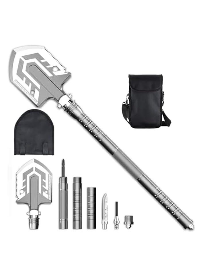 Green Tiger Camping Shovel,Multi-Function Portable Military Folding Camping Shovel with Tactical Waist Pack,17 in 1 Alloy Steel Multi-Tools for Camping,Gardening,Snow-Removing, Outdoor Survival - Image 1