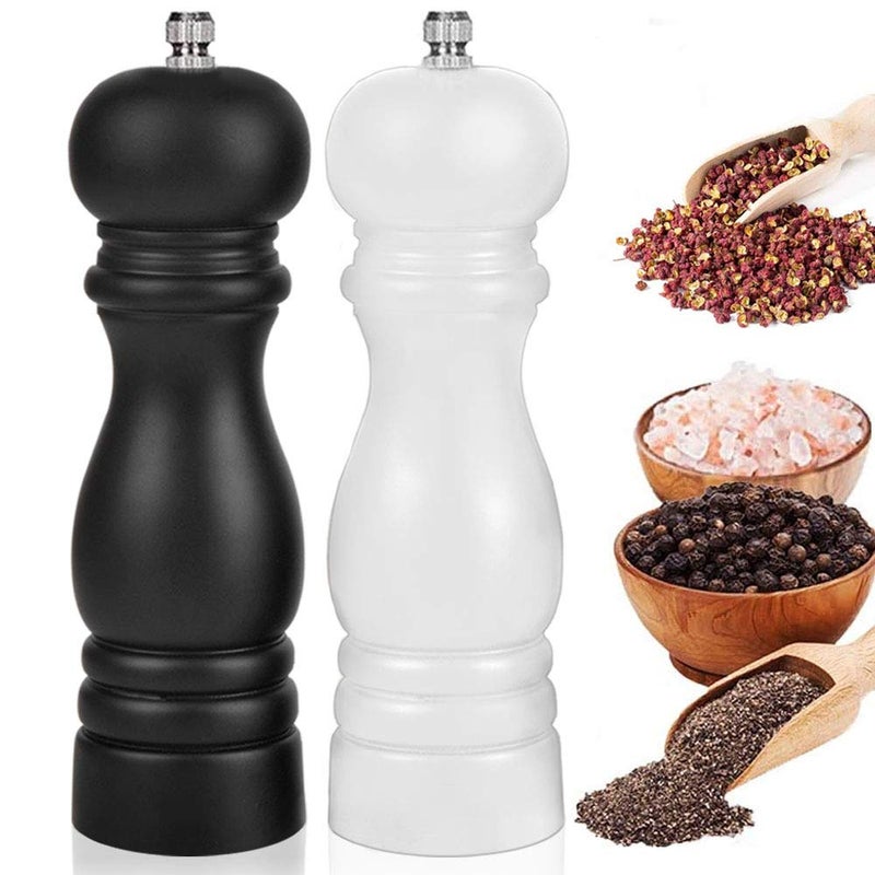 Premium Salt and Pepper Grinder Set of 2 Wood Salt and Pepper Shakers with Ceramic Core Refillable Manual Sea Salt Pepper Mill Adjustable Coarseness for SpiceChiliSesame 65 Inch BlackWhite