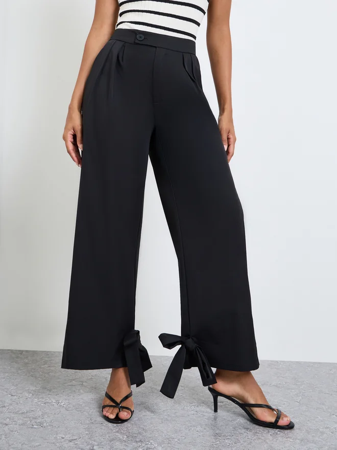 Styli Styli Black Wide Leg Pants with Cuff Ties