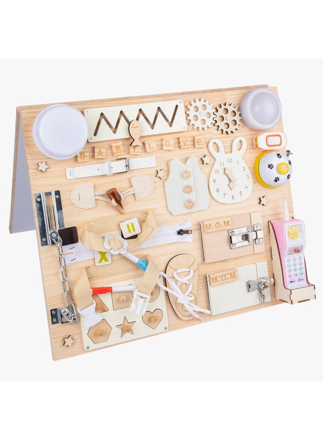 Wooden Bear Busy Board Educational Early Childrens Montessori Board Game Unlock Busy Block Enlightenment Toys-Color:Double-sided Drawing Board Busy Board  - Image 1