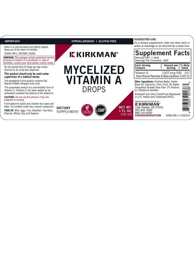 Kirkman كيركمان - فيتامين أ السائل الميكلوزي - 30 مل - فيتامين أساسي - يدعم صحة المناعة - مضاد للحساسية - Image 3