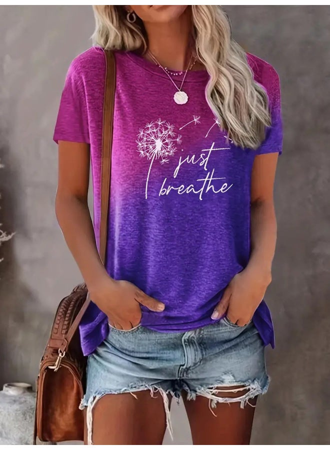Song Feng Ya Spring And Summer European And American W En's New Dandelion Letter Printed Short-sleeved T-shirt Top  - Image 1