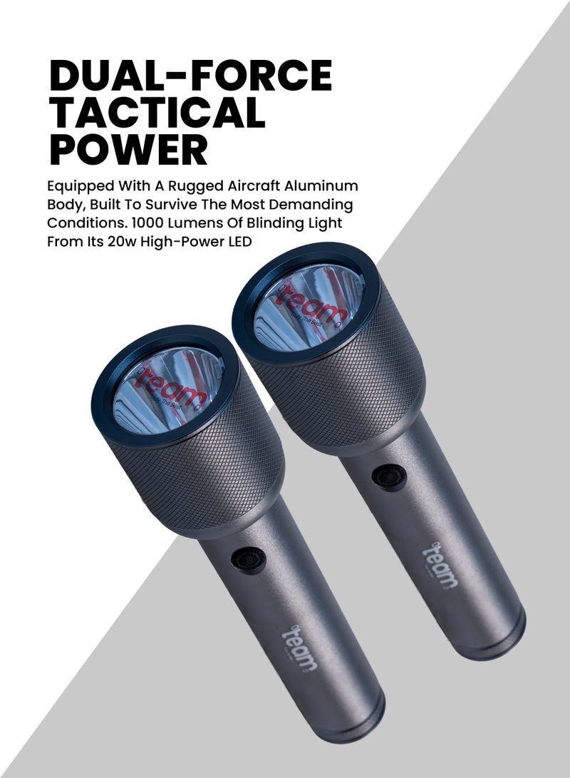 Team LED Flashlight 2‑Pack Combo, 1000 Lumens Zoomable Torch, 4000mAh Rechargeable Type‑C, Aircraft Aluminum Body, 20W High Power LED, Long Range Beam, Outdoor Camping & Emergency Light - Image 3