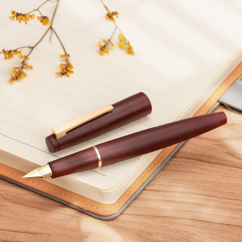 Wikult Jinhao 80 Wine Red Fiber Brushed Fountain Pen, Iridium Fine Gold Nib with Ink Converter, Classic Design Smooth Writing Pen (Gold Clip) - Image 4