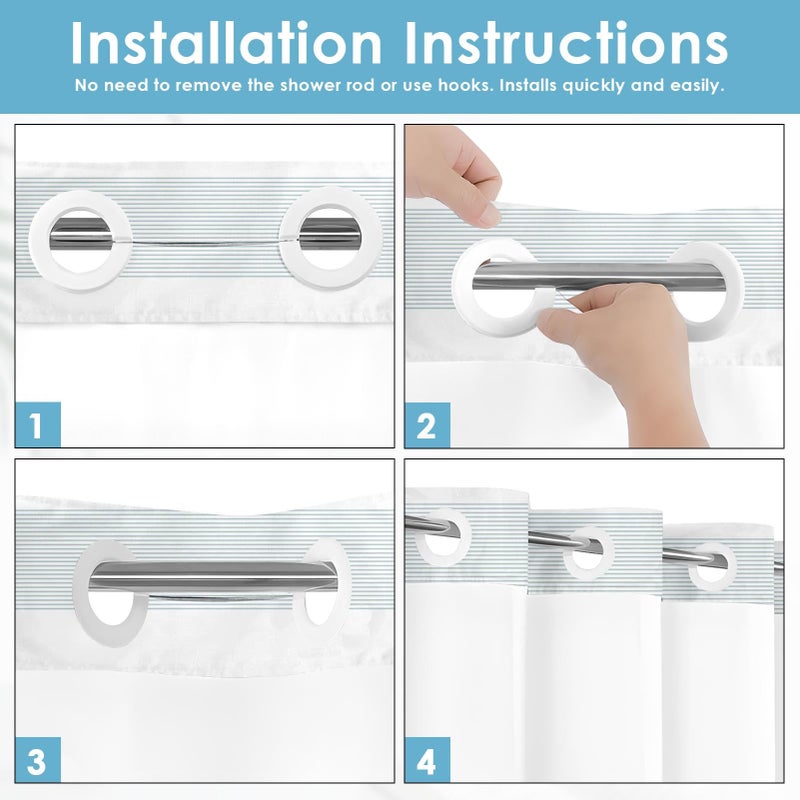 Nesphy No Hook Boho Teal Shower Curtain with Snap in Fabric Liner Set, Striped Modern Double Layers Waterproof Fabric with See Through Top Window Open Grommet Bath Curtain 71x74 Inch - Image 5