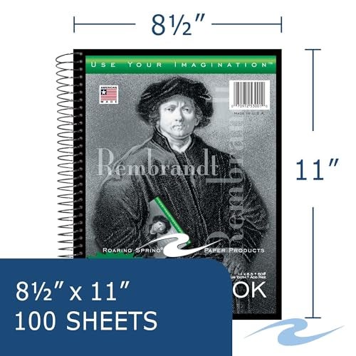 Roaring Spring "Rembrandt" Sketchbook, 11" x 8.5", 100 Sheets of Heavyweight 60 lb. White Drawing Paper, Spiral Bound - Image 2