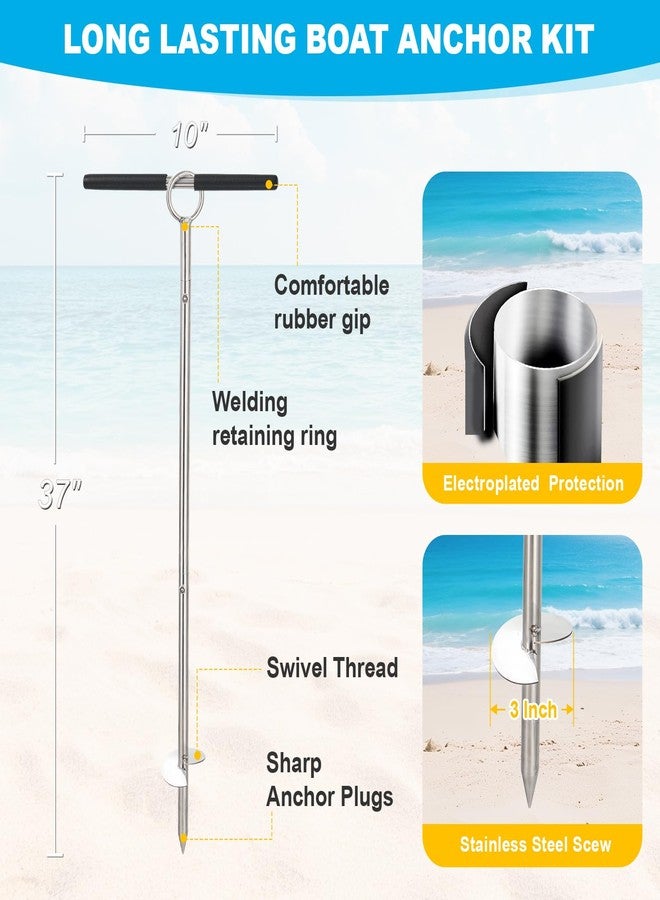 UIABOPZ Sand Anchor for Boat, Stainless Steel Shallow Water Anchor, 37" Boat Sand Anchor with Spiral Blades, Scew in Boat Anchor Pole, Sandbar Anchor for Boat, Pontoon, Jet Ski, Kayak on Dive Beaches - Image 3