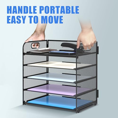 Supeasy 2 Pack 5-Tier Desk Organizer with Handle Mesh Desk File/Paper Organizer Letter Tray for Office, School and Home Easy Installation, Black - Image 5