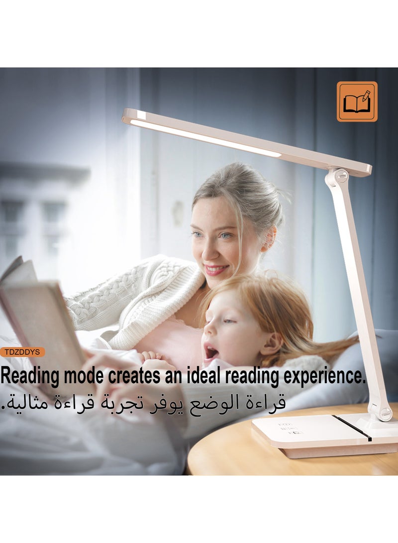 TDZDDYS مصباح مكتب LED TDZDDYS للمنزل والمكتب، ضوء قراءة مراعي للعين بثلاثة أوضاع لون، قابل للتعتيم، مؤقت ووضع القراءة، منفذ USB للمهام مثل القراءة والخياطة والأعمال اليدوية ولوازم المدرسة والألغاز - Image 4