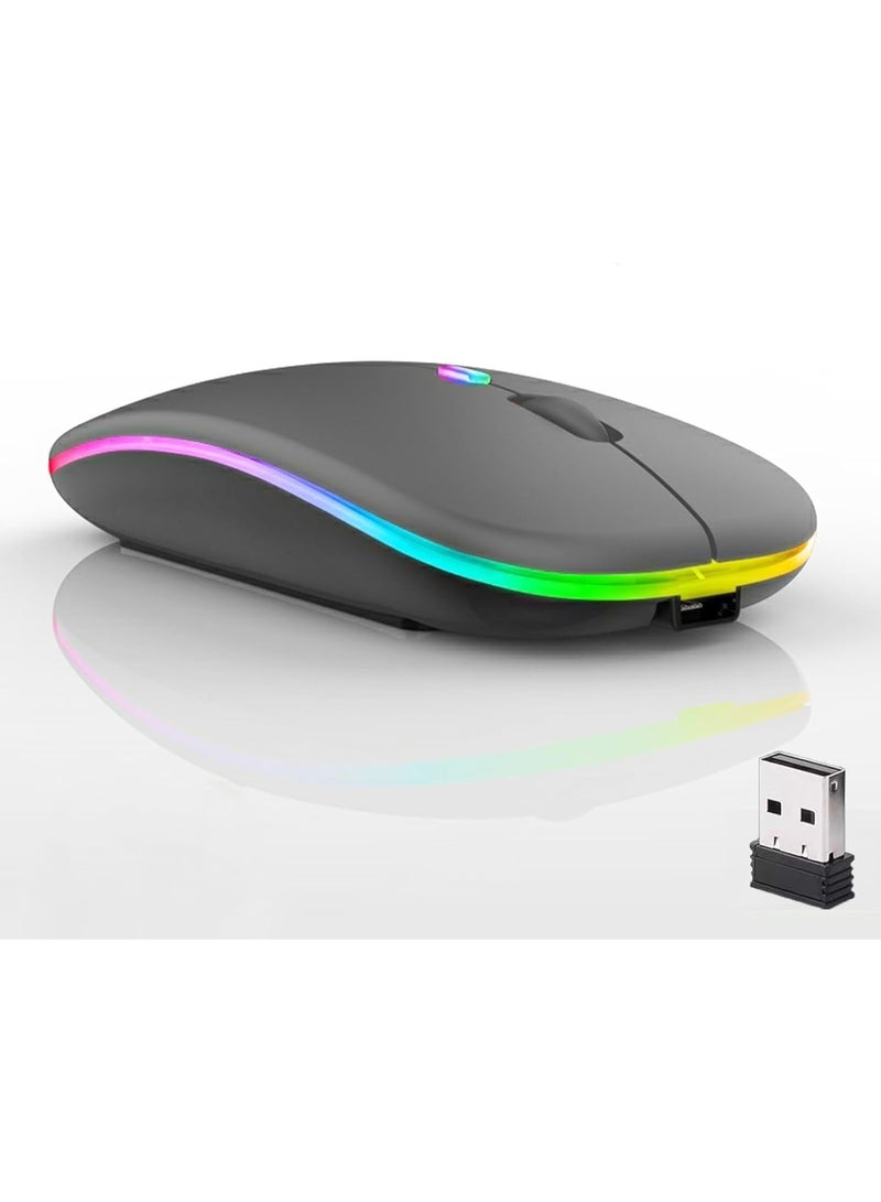 PLATINUM Rechargeable Wireless & Bluetooth Mouse – Silent Click, RGB LED, Dual Mode 2.4G + BT, Adjustable DPI (600–3600), Slim Ultra-Light USB Mouse for Laptop, PC, Mac, Gaming & Office - Image 1
