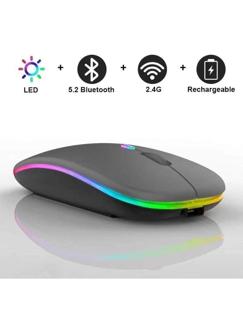 PLATINUM Rechargeable Wireless & Bluetooth Mouse – Silent Click, RGB LED, Dual Mode 2.4G + BT, Adjustable DPI (600–3600), Slim Ultra-Light USB Mouse for Laptop, PC, Mac, Gaming & Office - Image 2