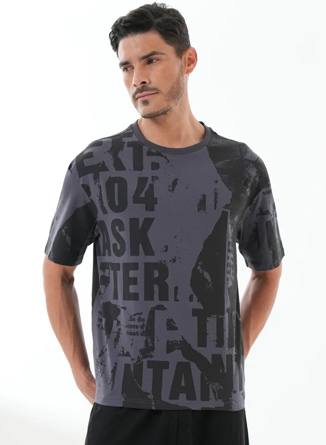 تايك تو Grey All Over Graphic Print Round Neck T-Shirt By Reprise