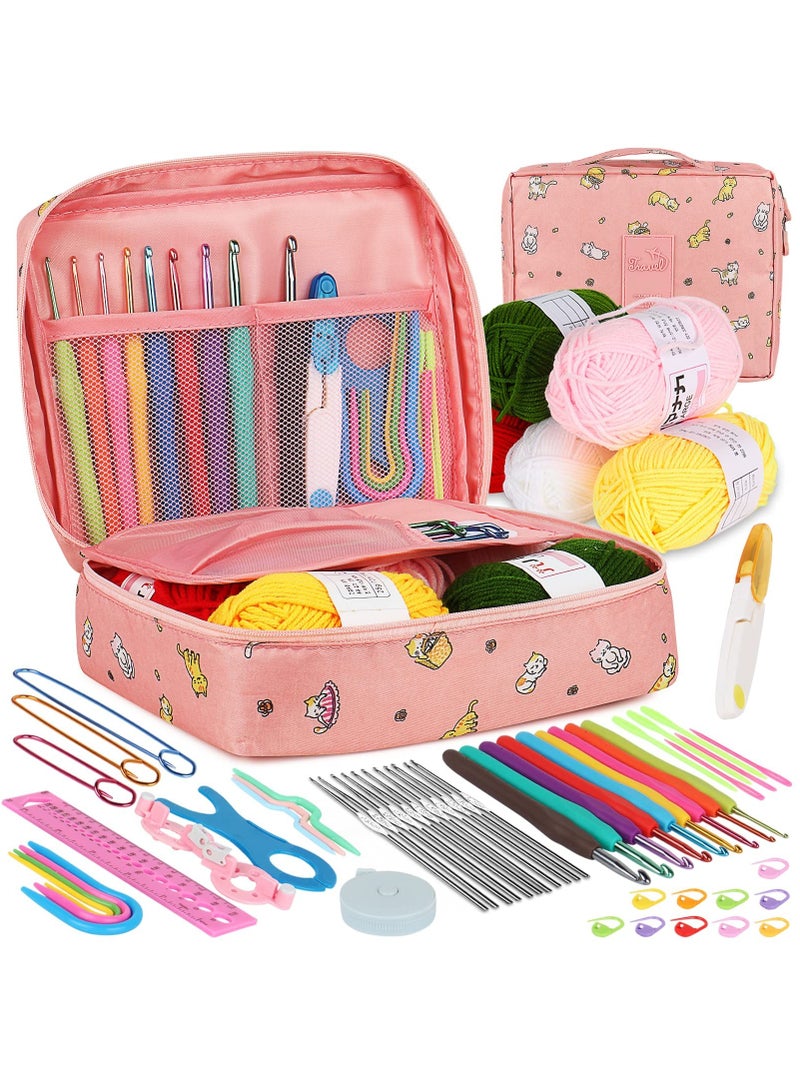Arabest Beginners Adults/Kids Complete Crochet Set, Yarn Crochet Instruction Crochet Hook Storage Case Knitting & Crochet Supplies Ideal Crochet Gift, Crocheter Beginner (Pink) - Image 1