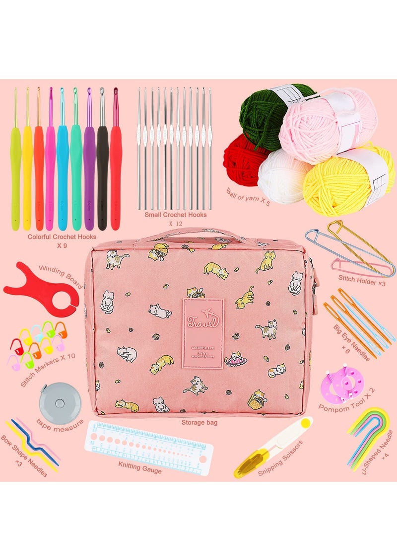 Arabest Beginners Adults/Kids Complete Crochet Set, Yarn Crochet Instruction Crochet Hook Storage Case Knitting & Crochet Supplies Ideal Crochet Gift, Crocheter Beginner (Pink) - Image 4