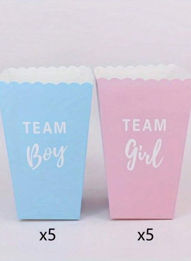 Gender Reveal Popcorn Boxes - 10 Pcs (5x Team Boy & 5xTeam Girl)  - Image 1