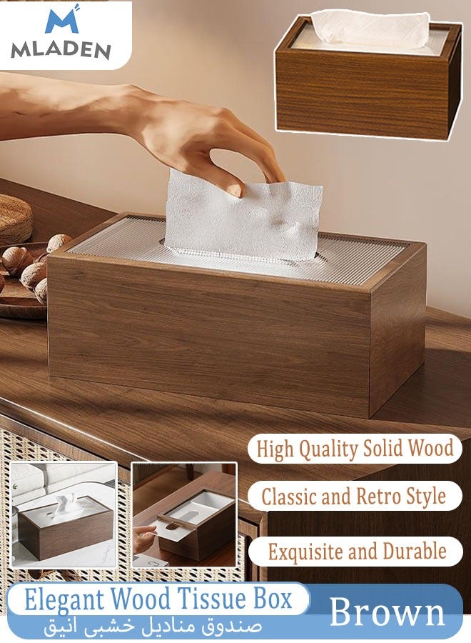 MLADEN Wood Tissue Box Elegant Classic Style Napkin Tissue Holder  with Sliding Lid Tabletop Decor for Living Room Dining Table 19.7*12.7*94 cm  - Image 1