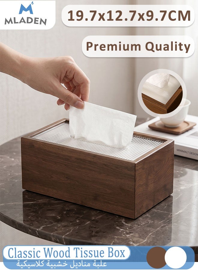 MLADEN Wood Tissue Box Elegant Classic Style Napkin Tissue Holder  with Sliding Lid Tabletop Decor for Living Room Dining Table 19.7*12.7*9.7 cm - Image 1