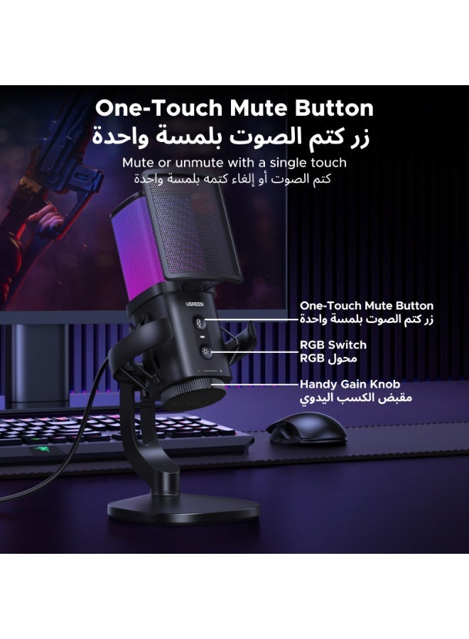 Ugreen USB Microphone Gaming Mic for PC, Streaming, Recording, Podcasts, Laptop, PS5, 96kHz/24bit with RGB Light, Mute button, Shock Mount, Volume Knob, Cardioid Polar Pattern, 3.5mm Headphones Jack - Image 5