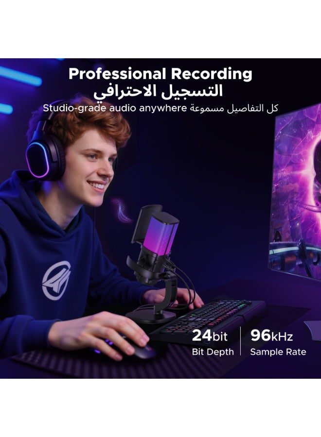 Ugreen USB Microphone Gaming Mic for PC, Streaming, Recording, Podcasts, Laptop, PS5, 96kHz/24bit with RGB Light, Mute button, Shock Mount, Volume Knob, Cardioid Polar Pattern, 3.5mm Headphones Jack - Image 2