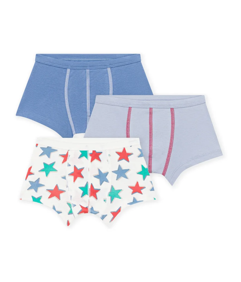 Petit Bateau Pack Of Children's Cotton Boxers With A Star Print And Covered Waistbands
