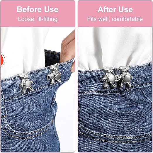 DRUCILA Set of 2 Adjustable Waist Buckle for Loose Jeans Pants, Detachable Instant Jeans Button Pins Waist Tightener Set, Make The Waist Fit for Skirt Pants Robe, No Sewing Required. (Silver Cartoon) - Image 3