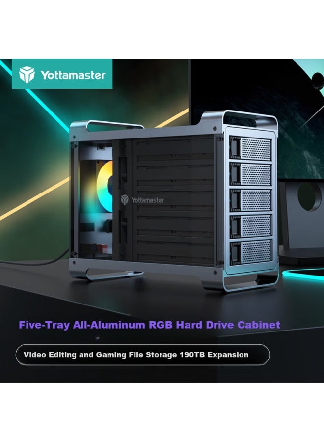 Yottamaster Hard Drive Enclosure, 2.5/3.5 Inch Sata Serial Port, Mechanical/ssd Solid State Drive Case, Gaming Version, For Laptops And Desktops, External Case With Rgb Lighting, Five-bay Df5u3 - Image 1