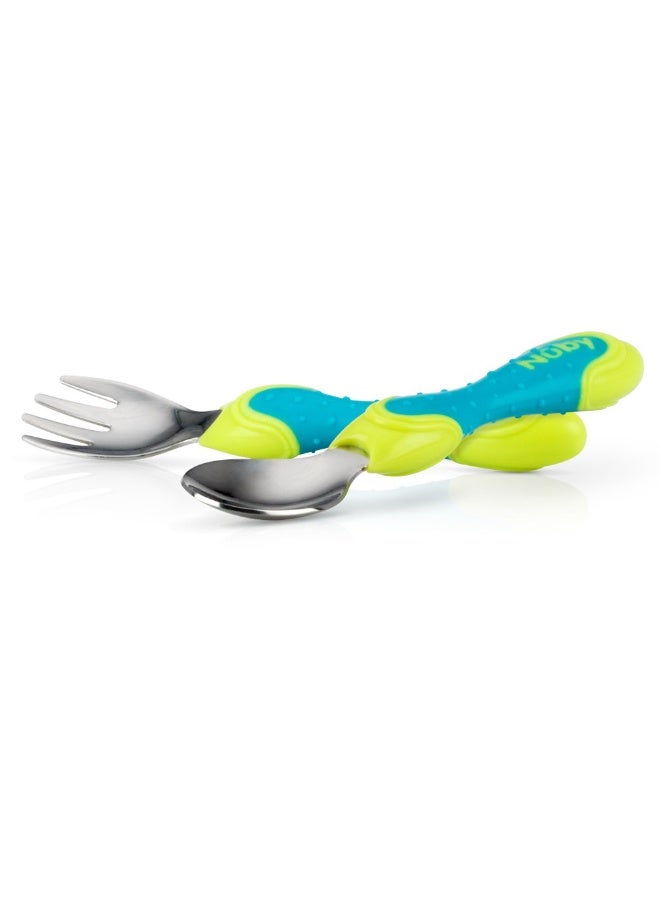 Nuby 2 Piece Stainless Steel Utensil, Blue/Green, 2 Count - Image 2