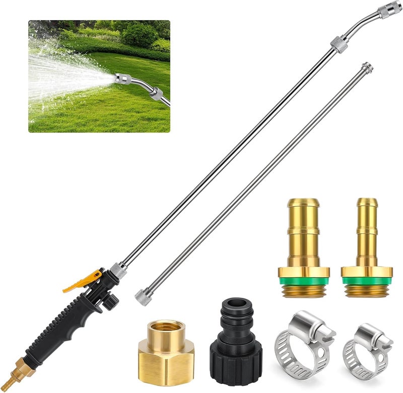 Ryscam 44inch Sprayer Wand, 3/8" & 1/4" Brass Barb Universal Sprayer Wand Replacement, Stainless Steel Sprayer Parts with Shut off Valve & 2 Hose Clamps, Spray Wands for Garden Hose, 1/2" Connector - Image 1