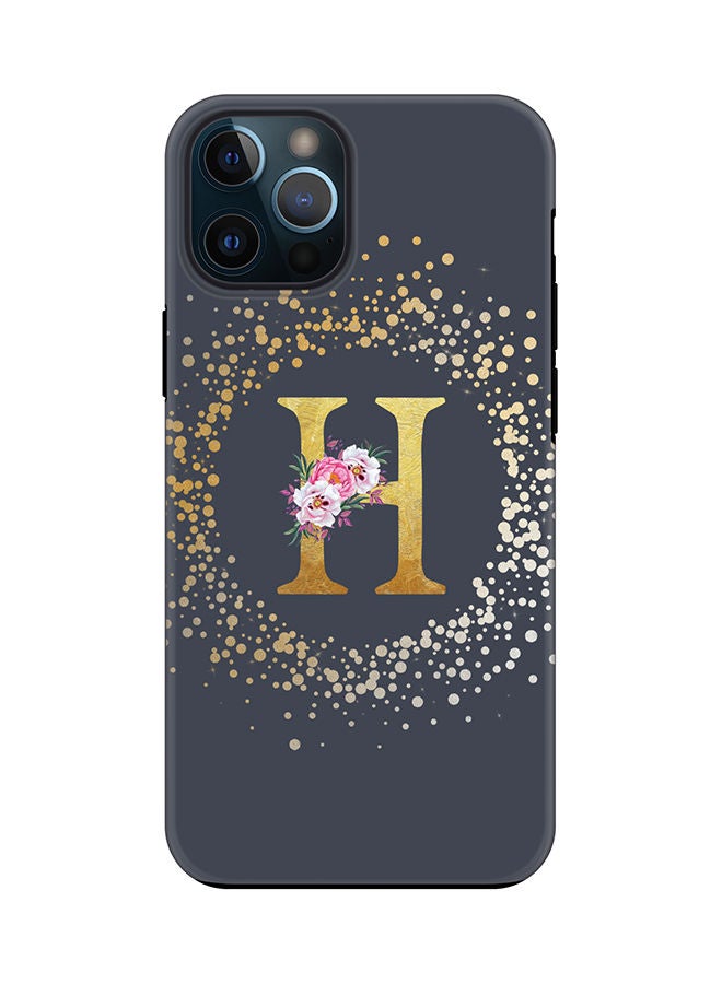 Stylizedd Monogram Tough Series for Apple iPhone 12 Pro Max Custom Initials Floral Pattern Tough Pro Dual Layer hybrid PC inner TPU protection Alphabet- H (Grey) - Image 1