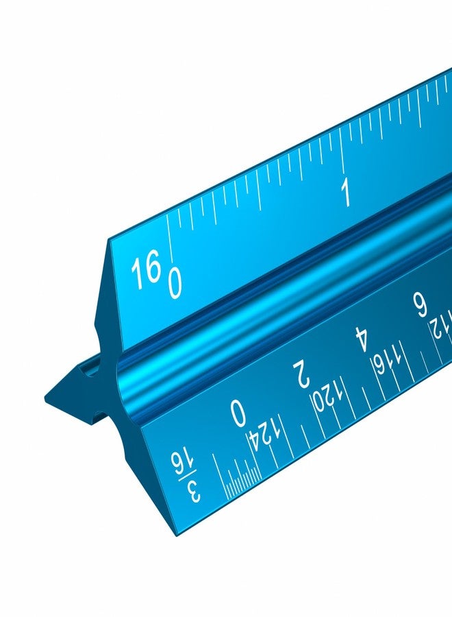 Rena Chris Architectural Scale Ruler: 12" Imperial Aluminum Alloy Metal Architecture Measuring Tools, Engineering Drafting Construction Drawing Blueprints Triangular Architect Scaling Rulers 12 Inches - Image 1