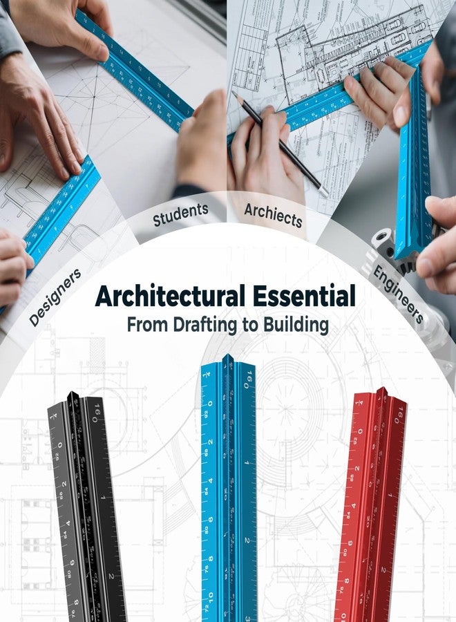 Rena Chris Architectural Scale Ruler: 12" Imperial Aluminum Alloy Metal Architecture Measuring Tools, Engineering Drafting Construction Drawing Blueprints Triangular Architect Scaling Rulers 12 Inches - Image 4