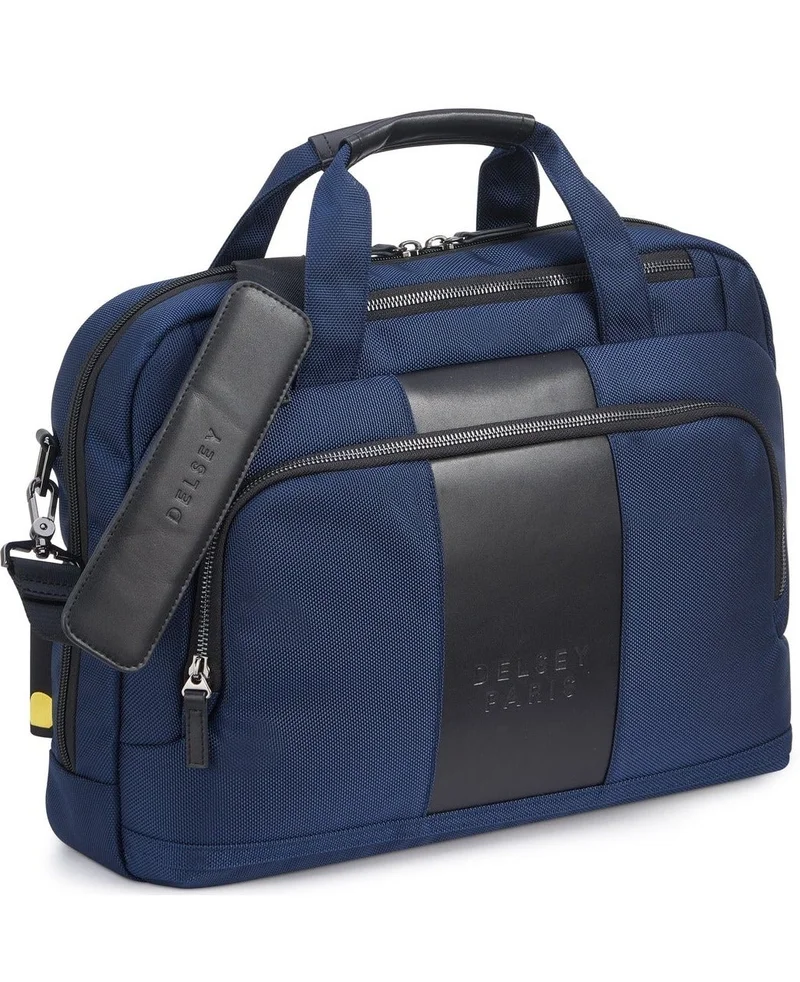 ديلسي _باريس حقيبة يد جلدية بسحاب وحزام كتف قابل للتعديل بلون أزرق داكن