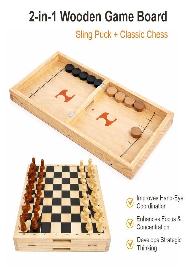 Beebox 2-in-1 Wooden Sling Puck & Chess Board Game | Fast Sling Hockey + Classic Chess | Indoor Family Game for Kids & Adults | Hand-Eye Coordination & Strategy Skill Toy - Image 5