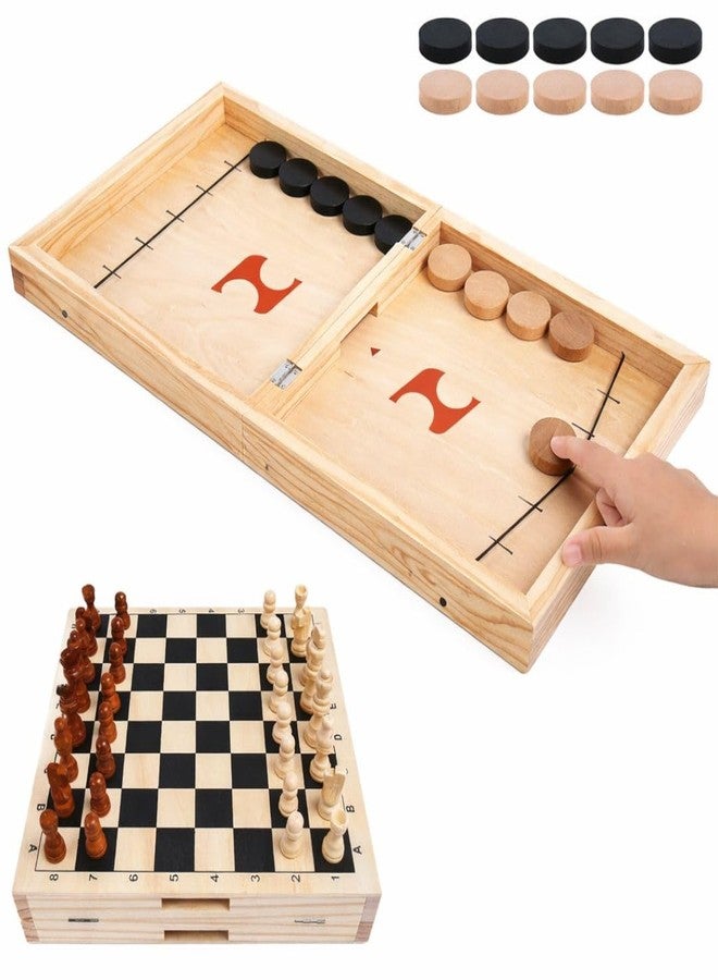Beebox 2-in-1 Wooden Sling Puck & Chess Board Game | Fast Sling Hockey + Classic Chess | Indoor Family Game for Kids & Adults | Hand-Eye Coordination & Strategy Skill Toy - Image 1