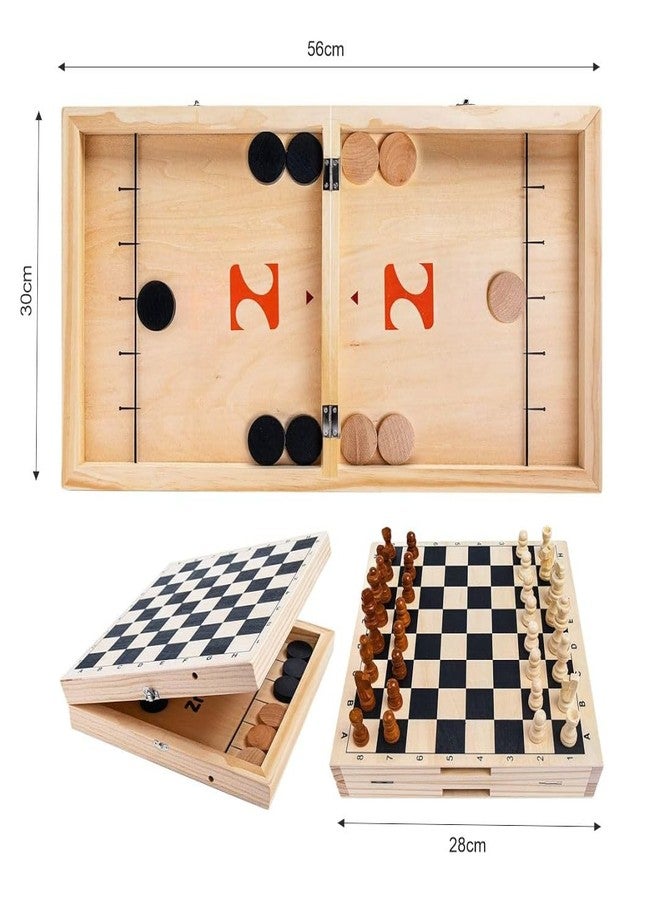 Beebox 2-in-1 Wooden Sling Puck & Chess Board Game | Fast Sling Hockey + Classic Chess | Indoor Family Game for Kids & Adults | Hand-Eye Coordination & Strategy Skill Toy - Image 2