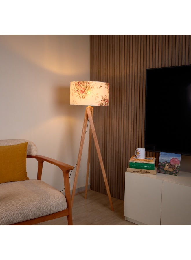 NAGAFA SHOP Modern Floor Lamp with Natural Wood Base and Floral Fabric Shade by Nagafa Shop - Image 1