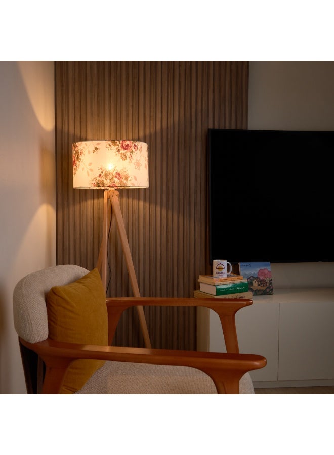 NAGAFA SHOP Modern Floor Lamp with Natural Wood Base and Floral Fabric Shade by Nagafa Shop - Image 2