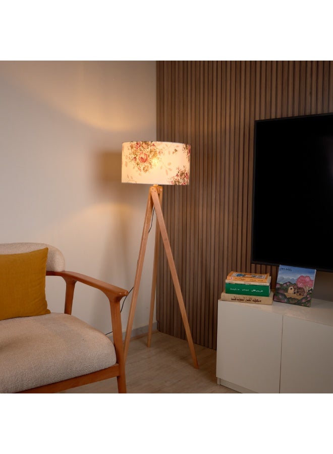 NAGAFA SHOP Modern Floor Lamp with Natural Wood Base and Floral Fabric Shade by Nagafa Shop - Image 3
